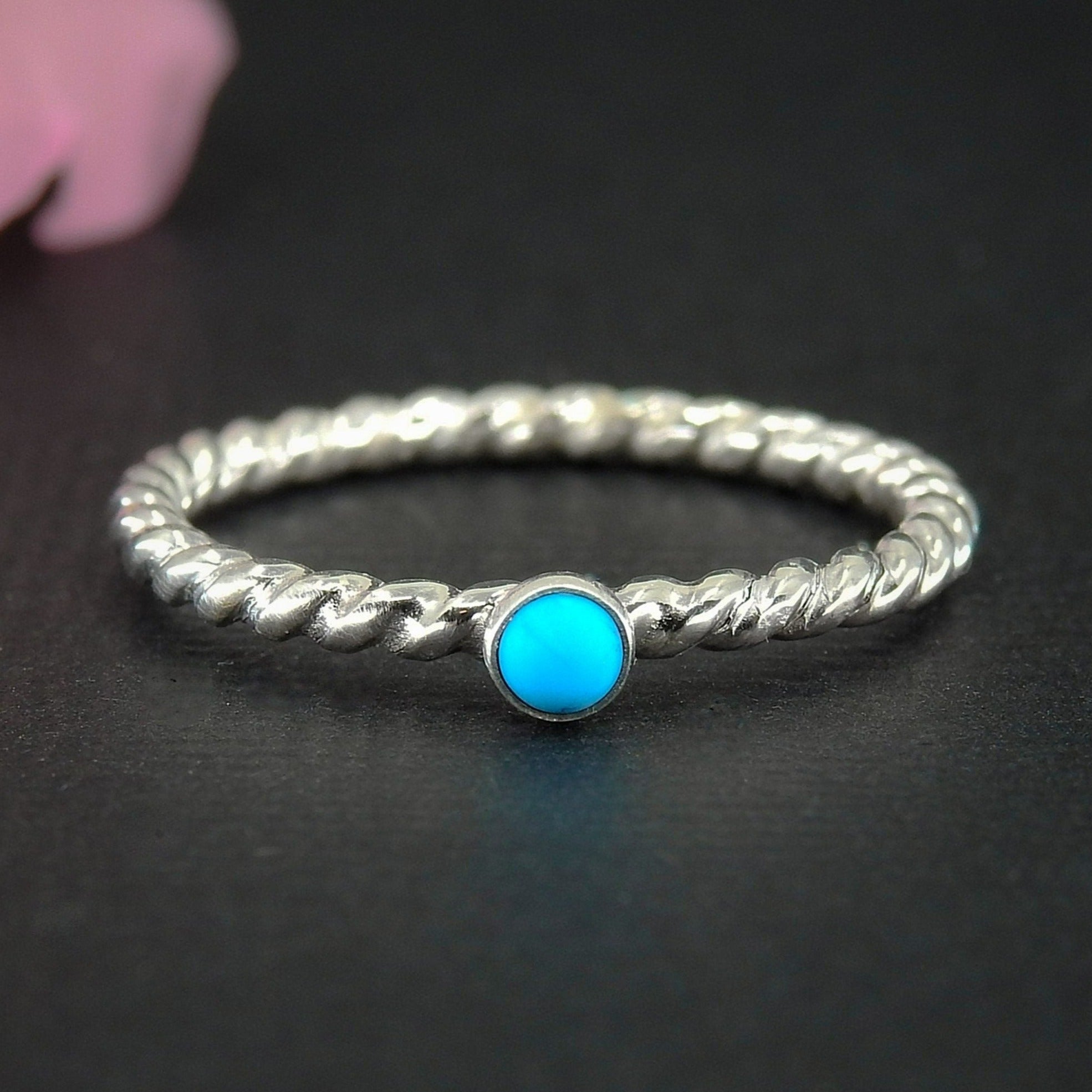 Dainty Turquoise Twist Ring - Made to Order 