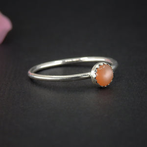 Peach Moonstone Stacking Rings - Sterling Silver 