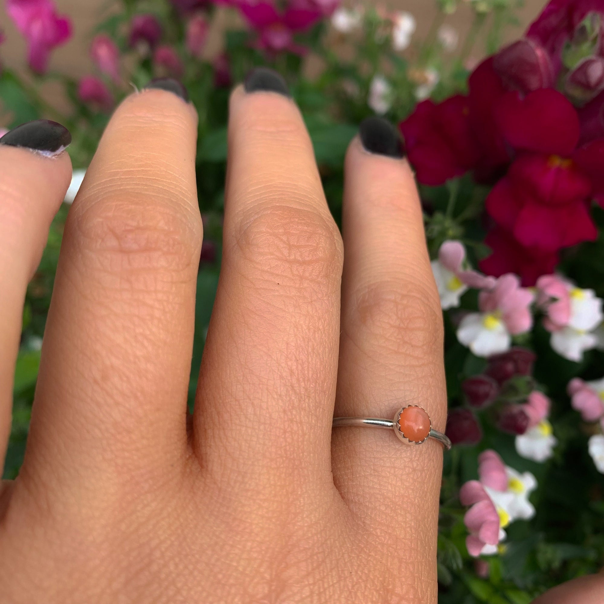 Peach Moonstone Stacking Rings - Sterling Silver 