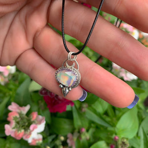 Rose Cut Clear Quartz with Aurora Opal Pendant - Sterling Silver and 14k Rose Gold 