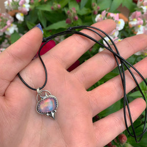 Rose Cut Clear Quartz with Aurora Opal Pendant - Sterling Silver and 14k Rose Gold 