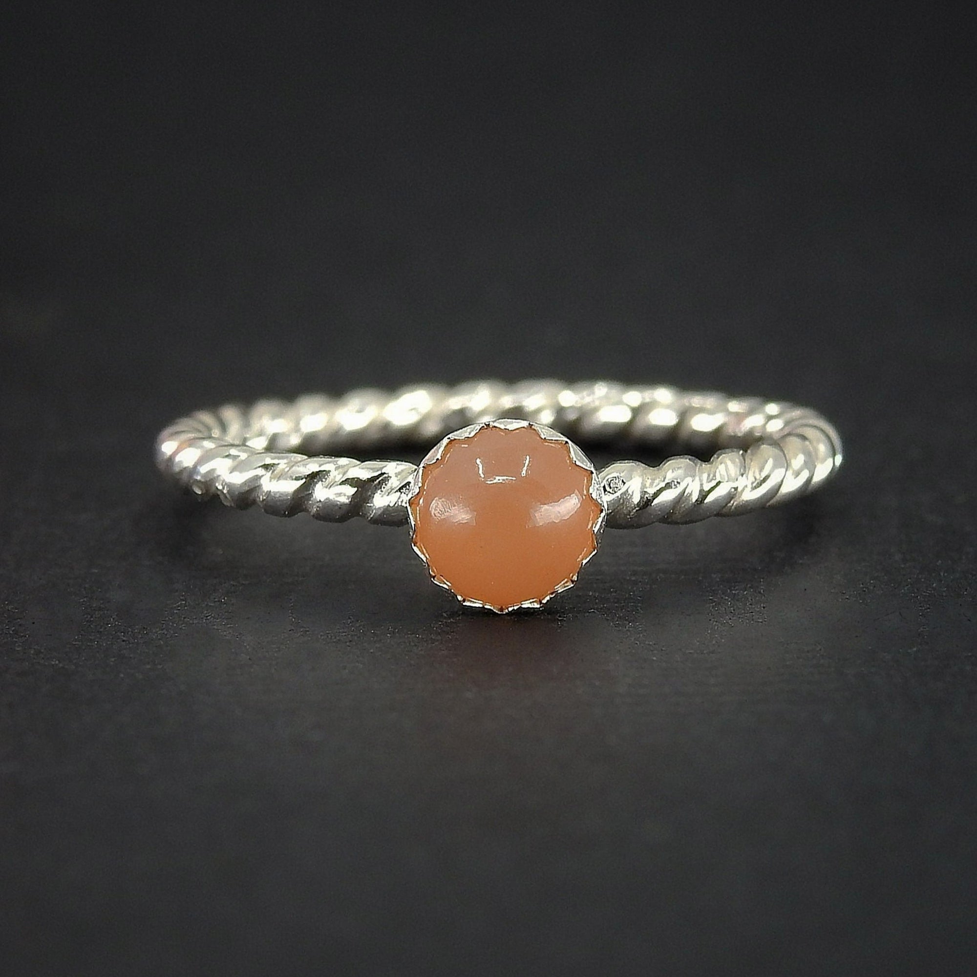 Peach Moonstone Twist Ring - Made to Order 