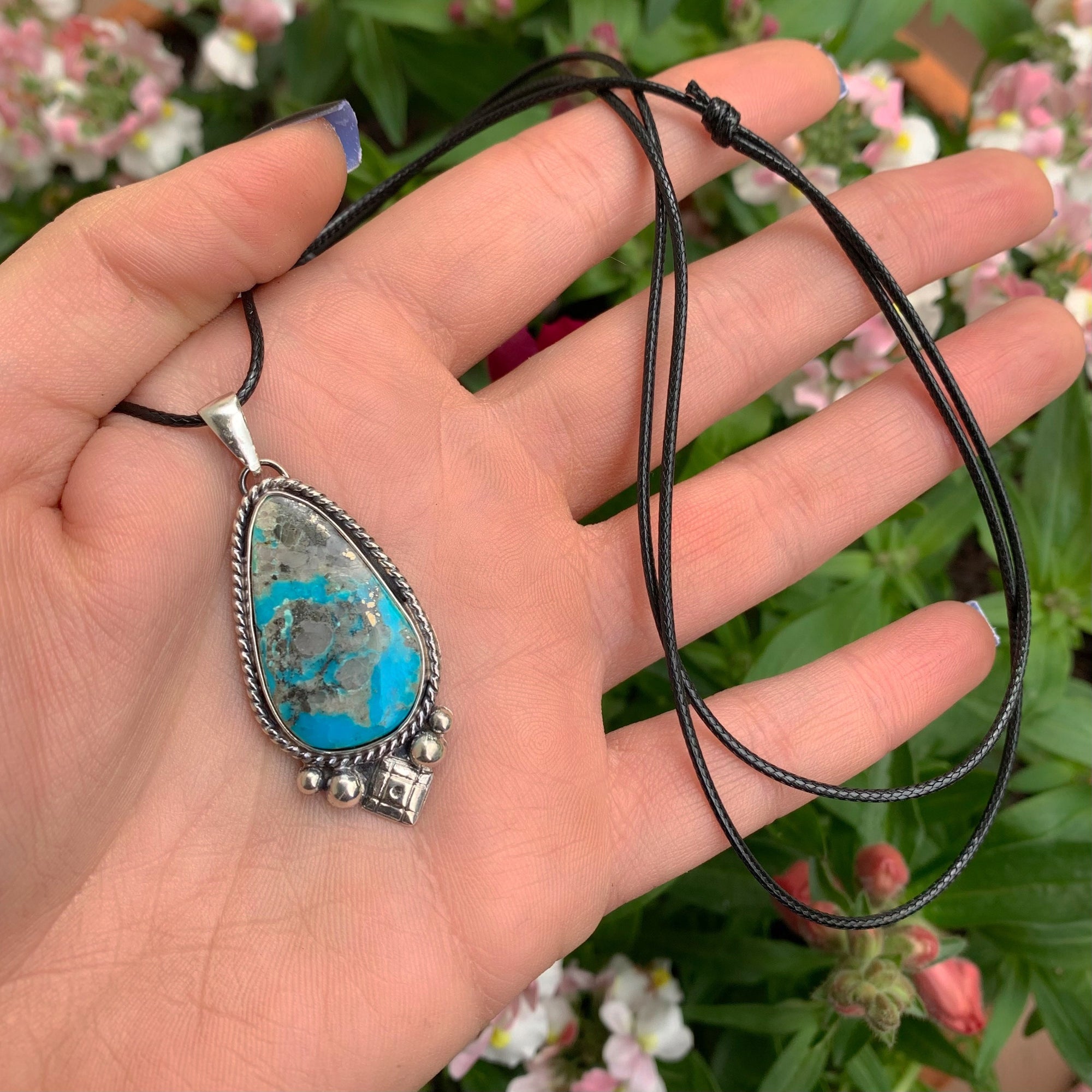 Morenci Turquoise Pendant with Pyrite - Sterling Silver 