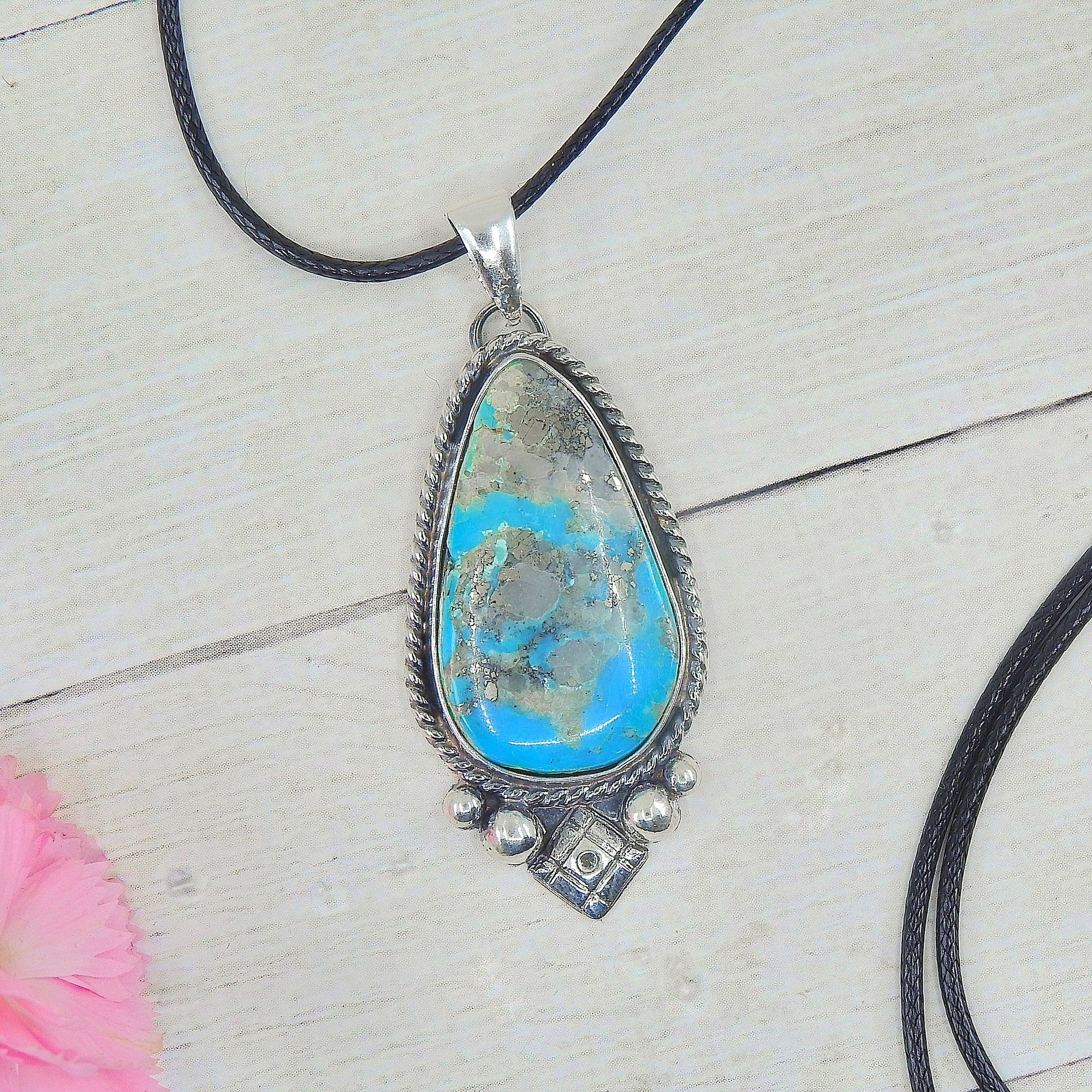 Morenci Turquoise Pendant with Pyrite - Sterling Silver 