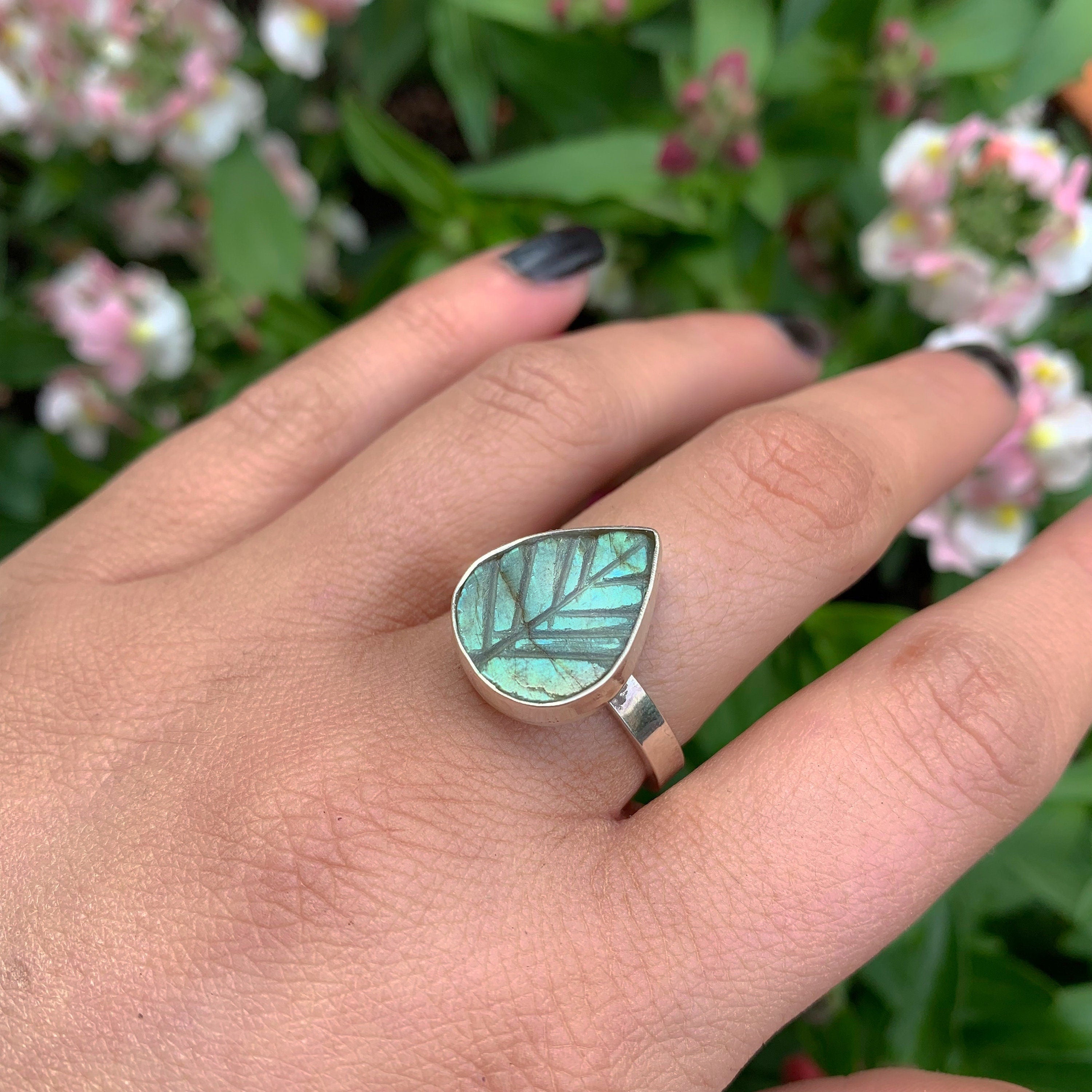 Labradorite Leaf Ring - Size 9 3/4 