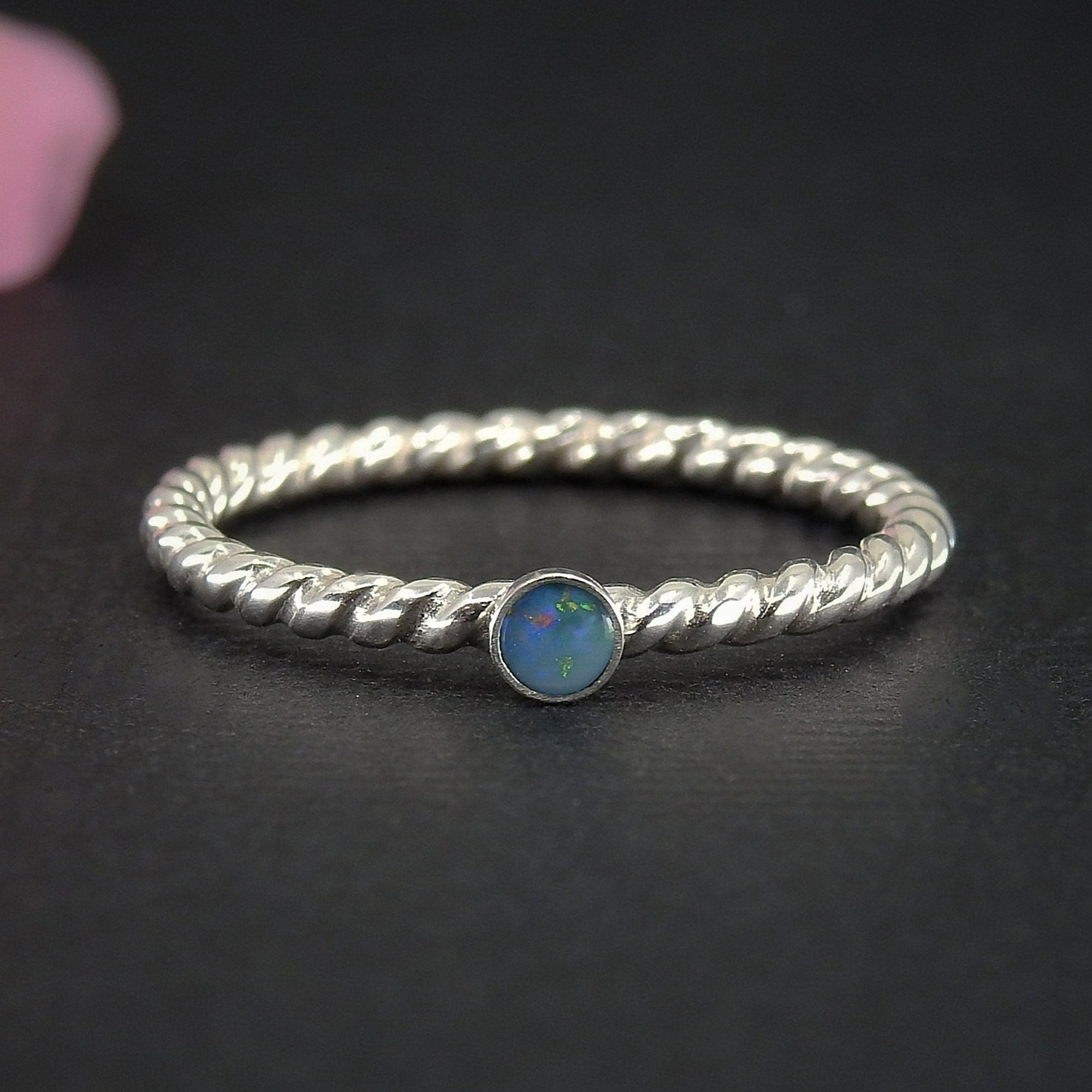 Blue Australian Opal Twist Ring - Made to Order 