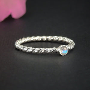 Dainty Moonstone Twist Ring - Made to Order 
