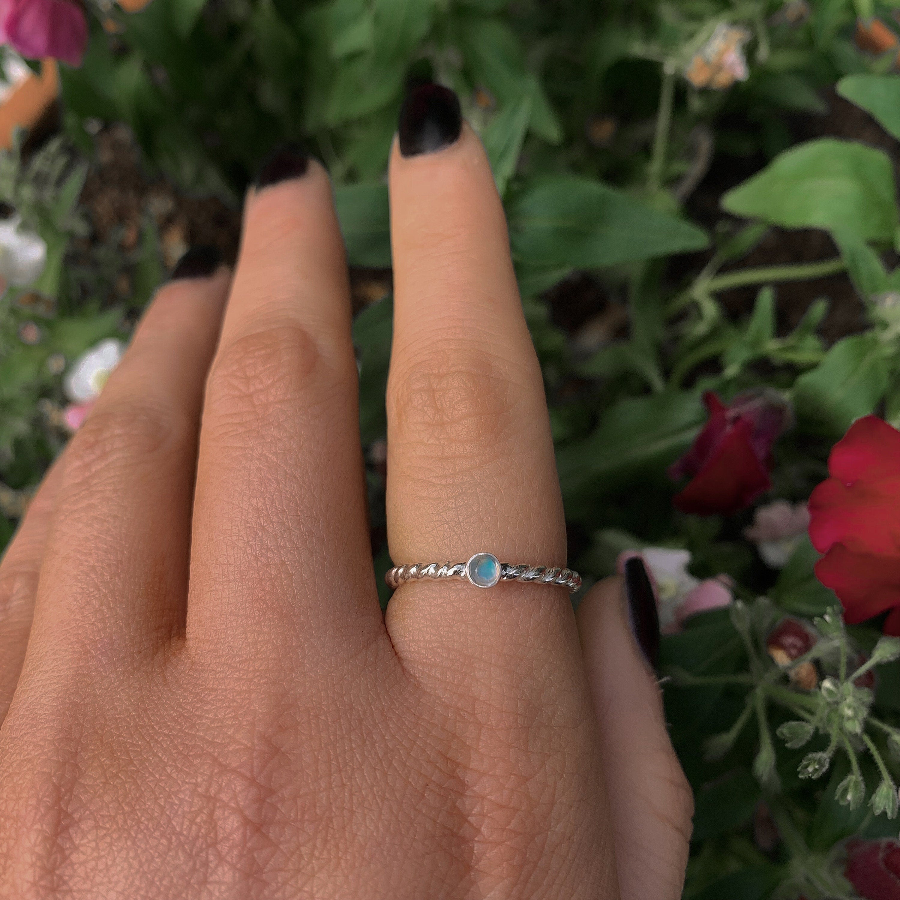 Dainty Moonstone Twist Ring - Made to Order 