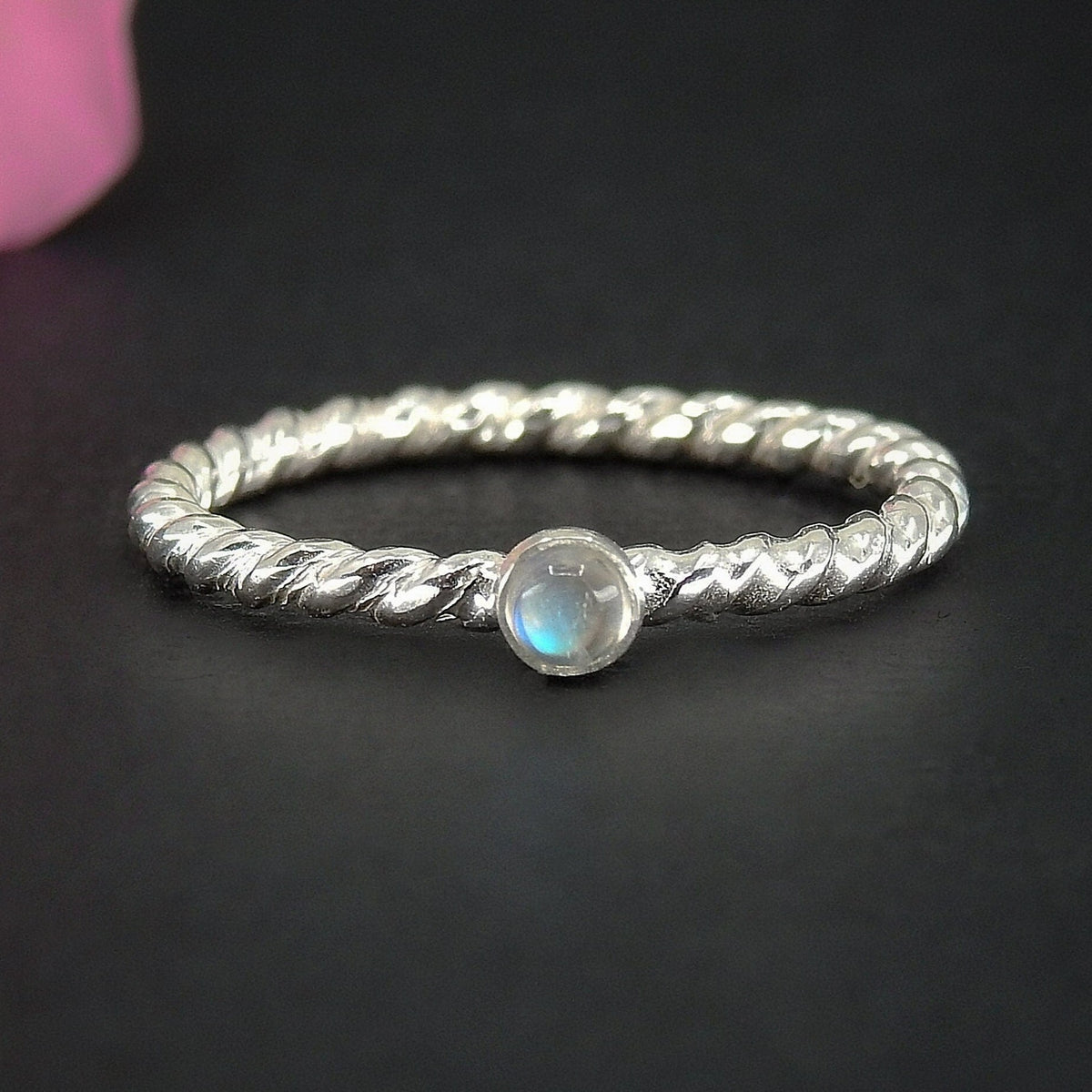 Dainty Moonstone Twist Ring - Made to Order 