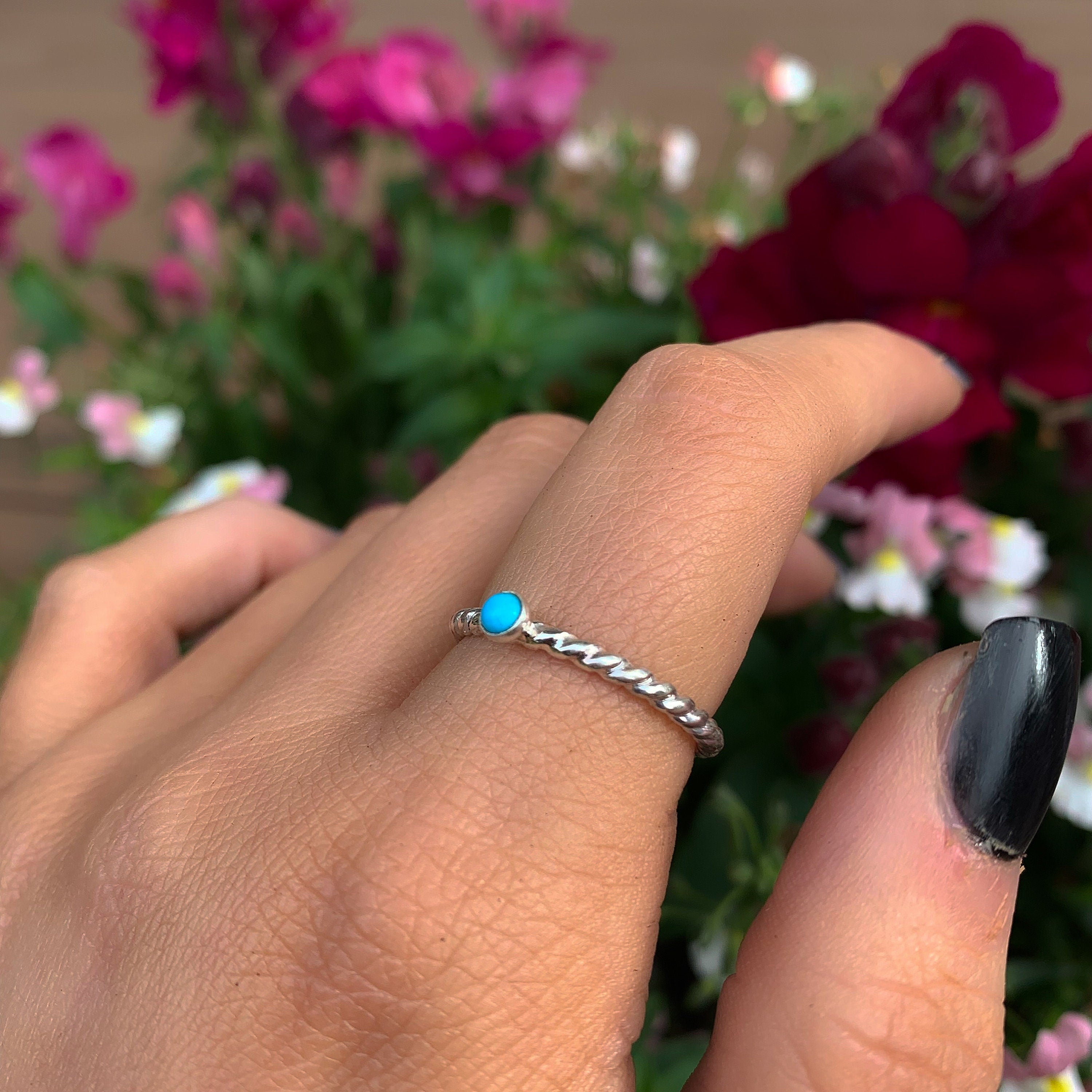 Dainty Turquoise Twist Ring - Made to Order 