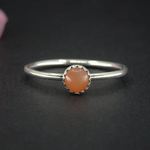 Peach Moonstone Stacking Rings - Sterling Silver 