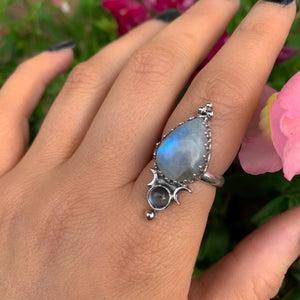 Moonstone & Labradorite Ring - Size 7 