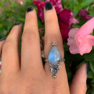 Moonstone & Labradorite Ring - Size 7 