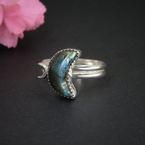 Labradorite Moon Ring - Size 7 1/4 to 7 1/2 