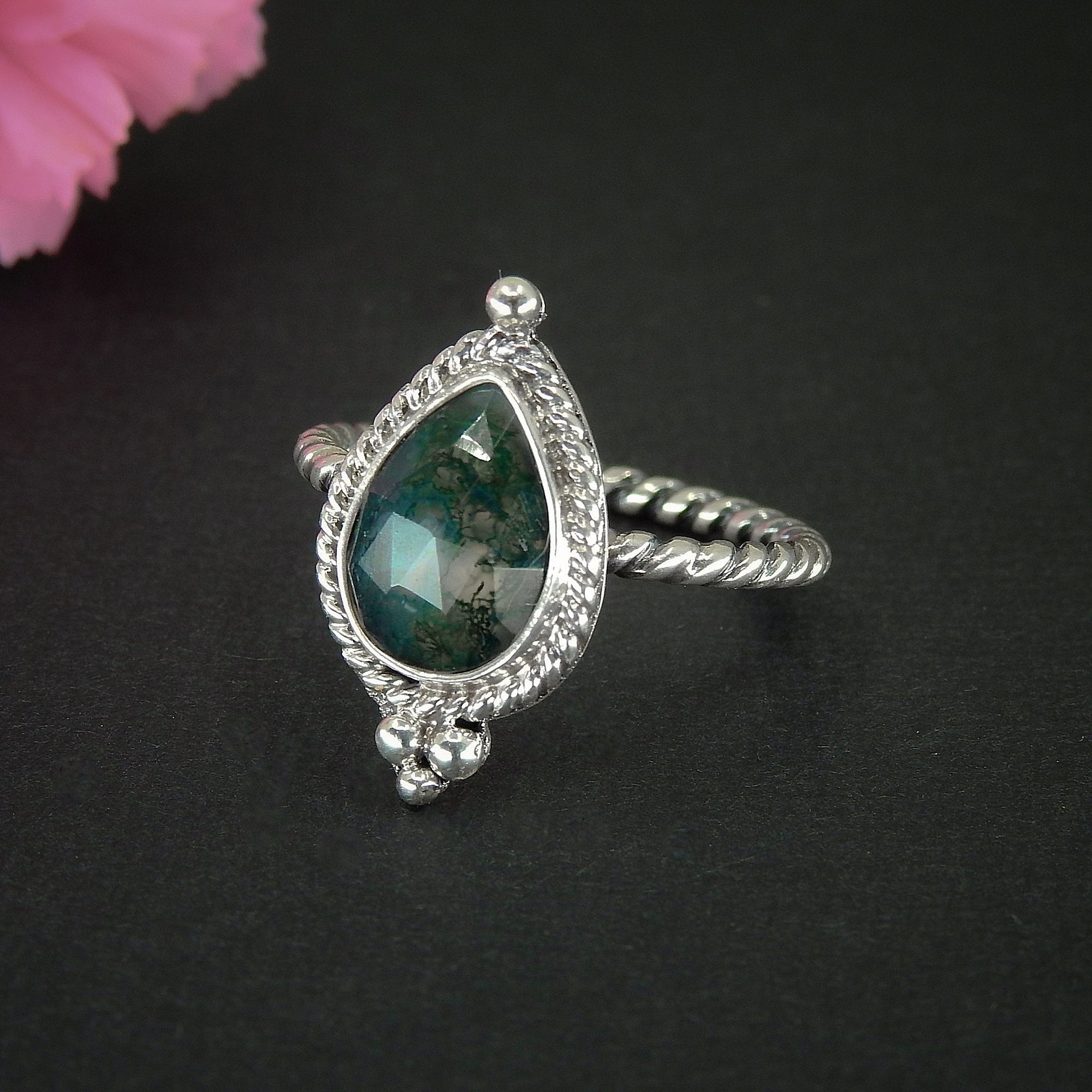 Moss Agate Ring - Size 9 