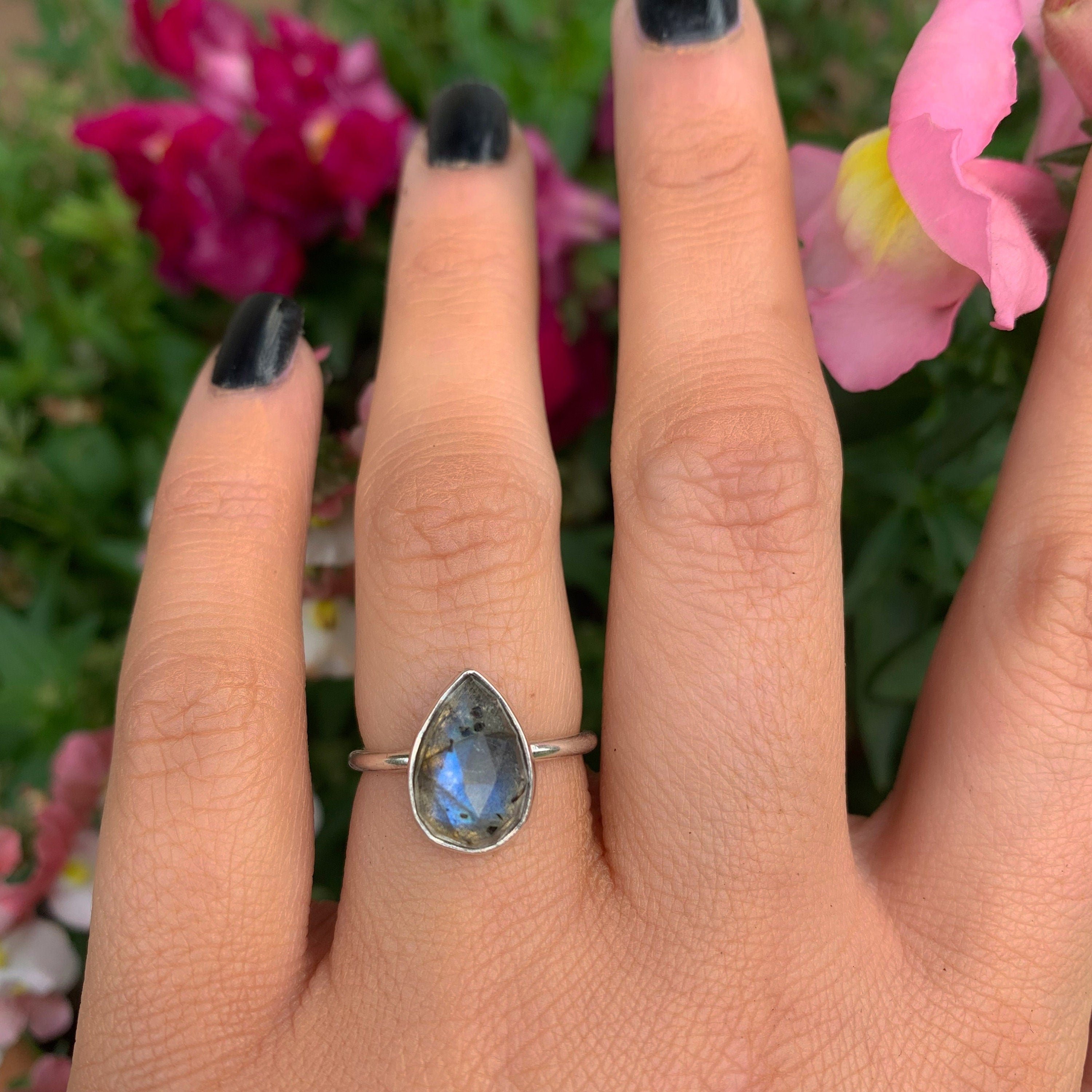 Rose Cut Labradorite Ring - Size 6 