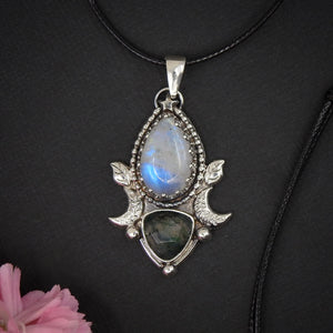 Moonstone & Moss Agate Pendant - Sterling Silver 