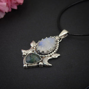 Moonstone & Moss Agate Pendant - Sterling Silver 
