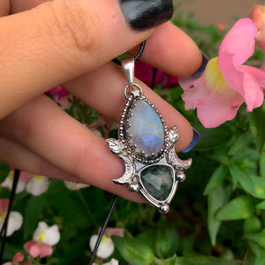 Moonstone & Moss Agate Pendant - Sterling Silver 