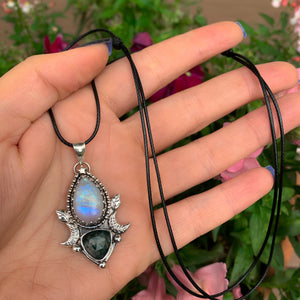 Moonstone & Moss Agate Pendant - Sterling Silver 