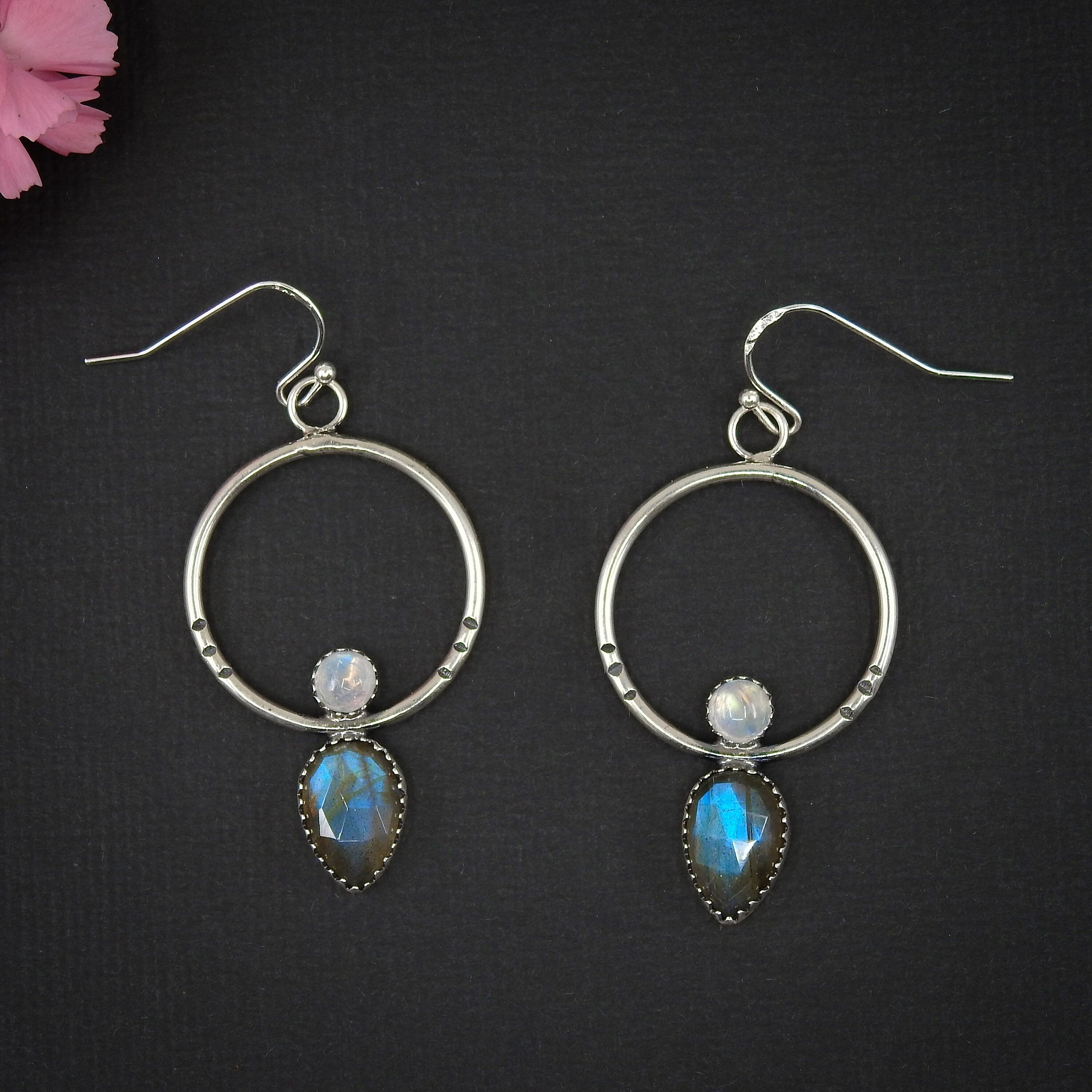 Labradorite & Moonstone Hoop Earrings - Sterling Silver 