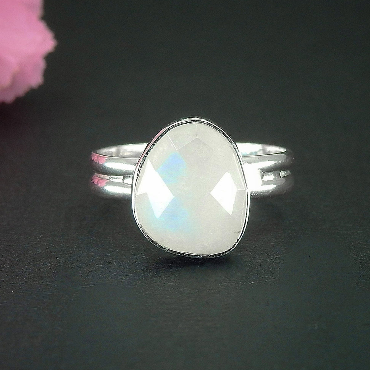 Rose Cut Moonstone Ring - Size 8 