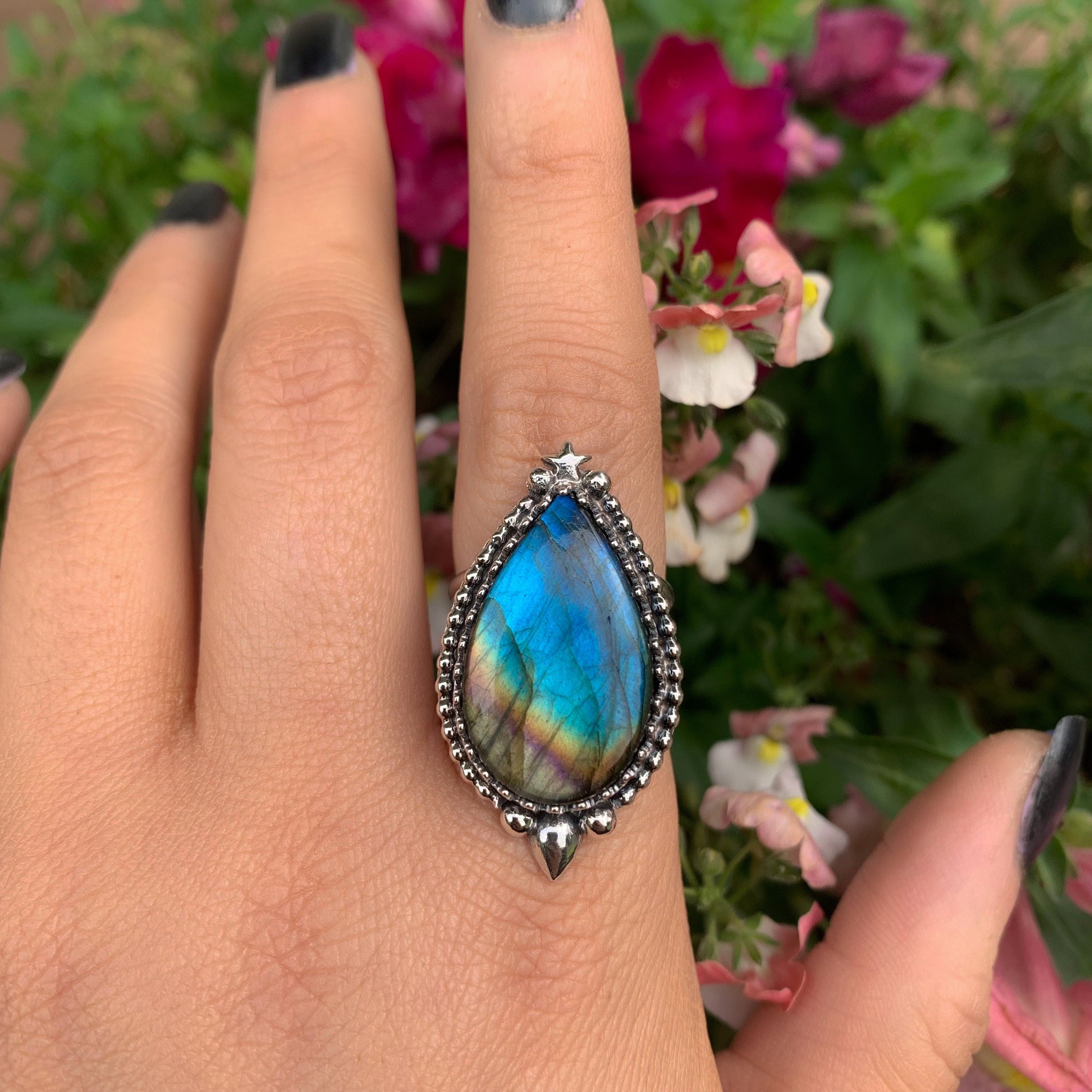 Rainbow Labradorite Ring - Size 8 1/2 