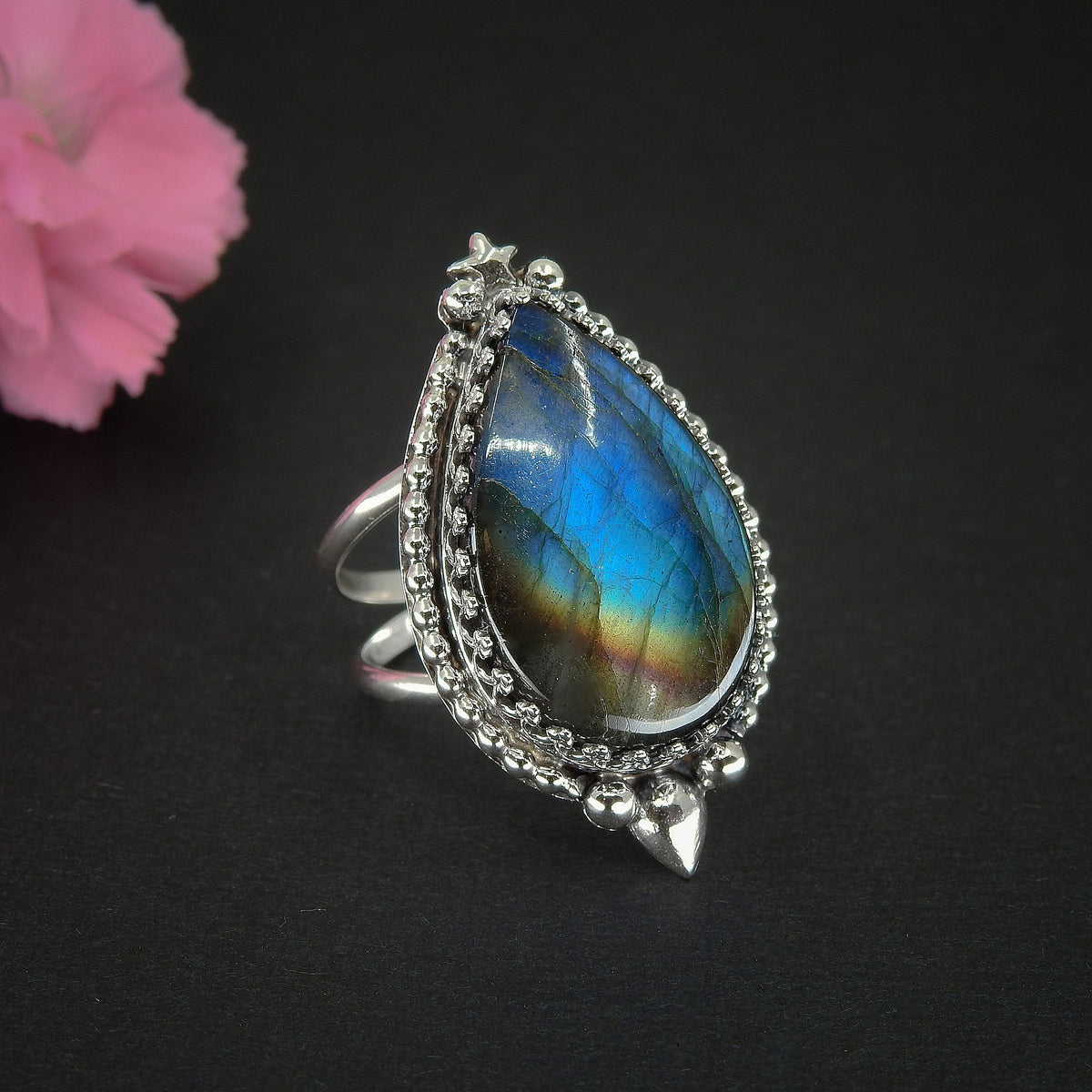 Rainbow Labradorite Ring - Size 8 1/2 