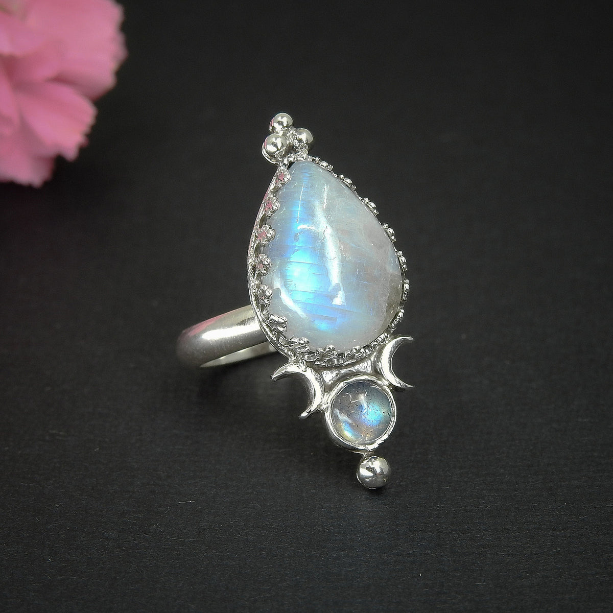 Moonstone & Labradorite Ring - Size 7 