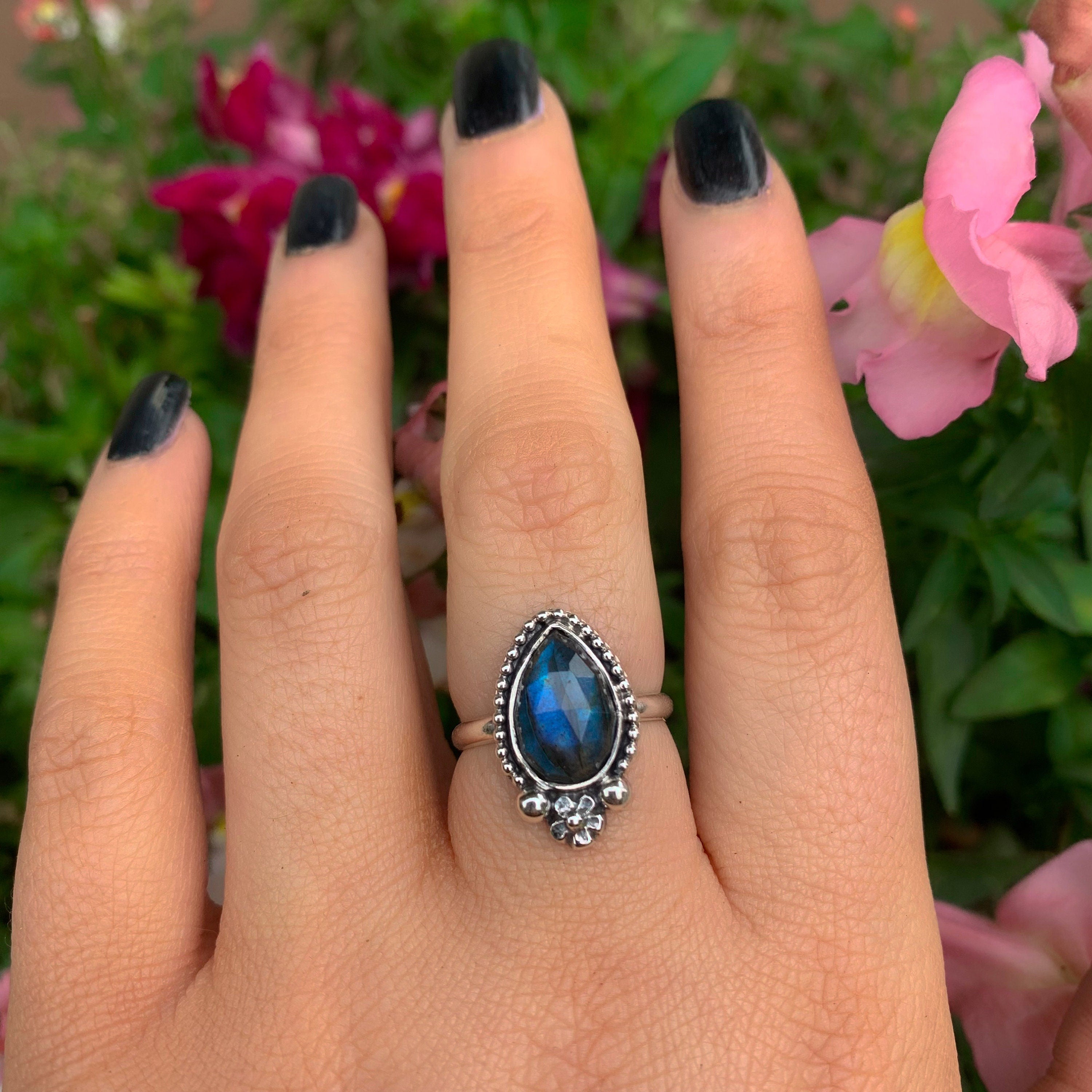 Labradorite Flower Ring - Size 7 