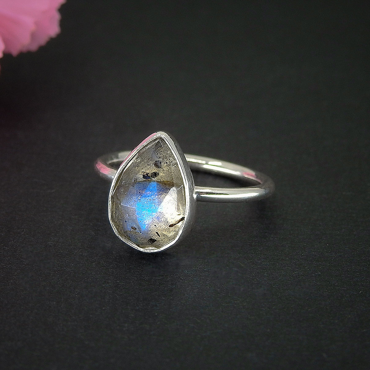 Rose Cut Labradorite Ring - Size 6 