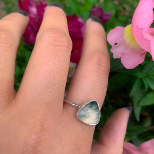 Rose Cut Moss Agate Ring - Size 9 1/2 