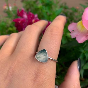 Rose Cut Moss Agate Ring - Size 9 1/2 