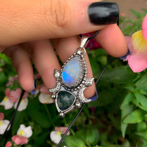 Moonstone & Moss Agate Pendant - Sterling Silver 