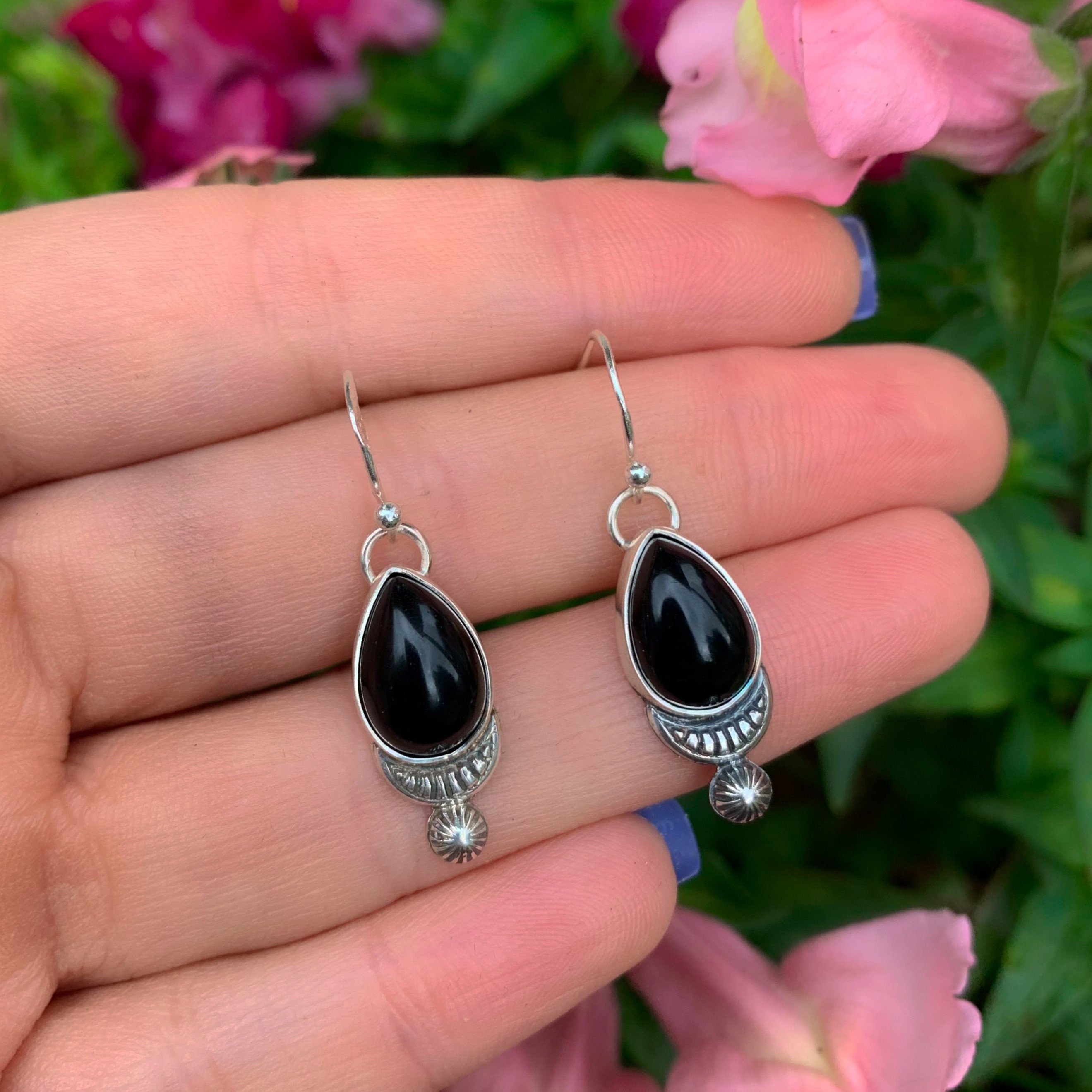 Black Onyx Earrings - Sterling Silver 