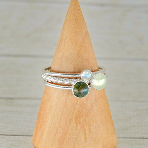 The Gaia Ring Stack of the Earth- Sterling Silver 