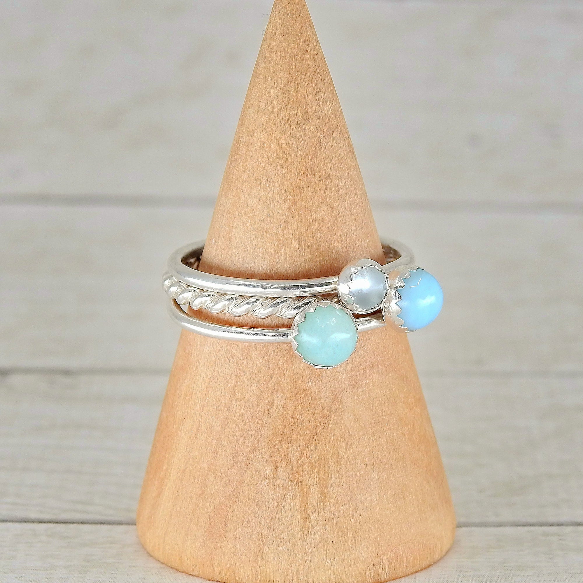 The Amphitrite Ring Stack of the Sea - Sterling Silver 