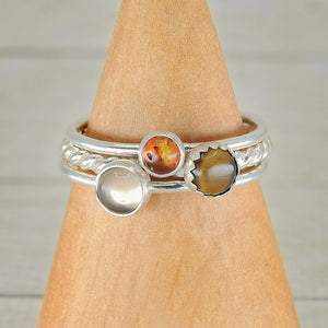 The Brynhildr Ring Stack of Protection - Sterling Silver 
