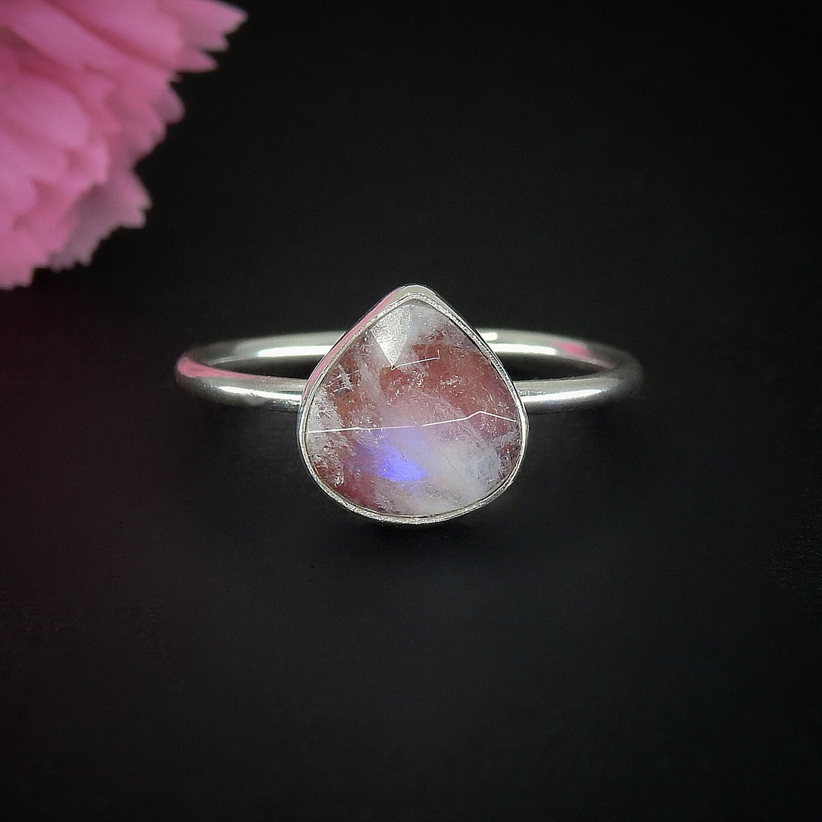 Moonstone & Red Jasper Ring - Size 9 1/4 