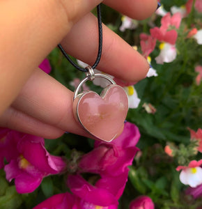 Rose Quartz Heart Pendant - Sterling Silver 