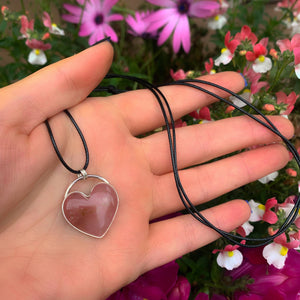 Rose Quartz Heart Pendant - Sterling Silver 