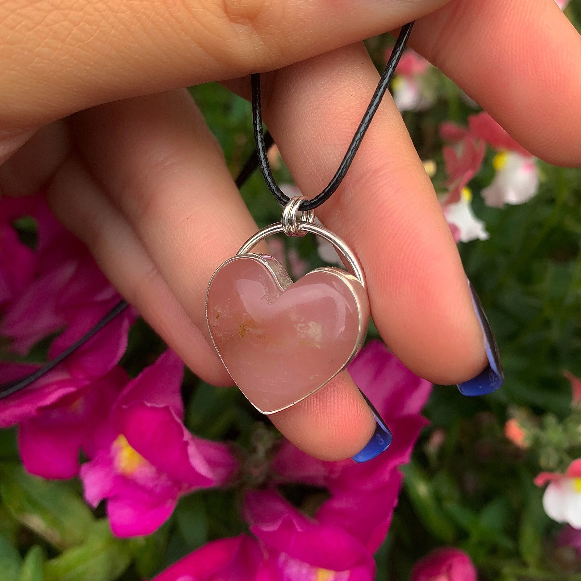 Rose Quartz Heart Pendant - Sterling Silver 