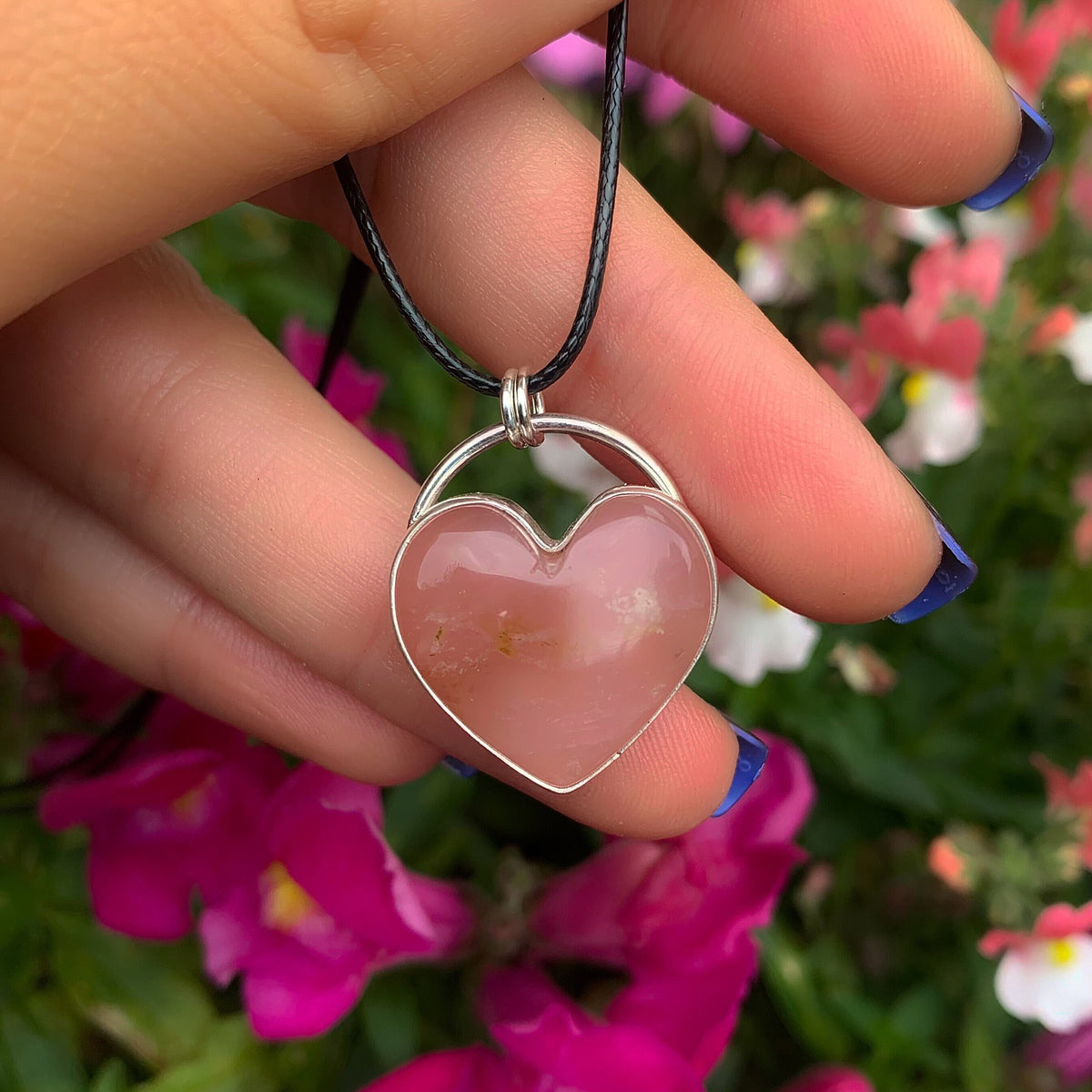 Rose Quartz Heart Pendant - Sterling Silver 