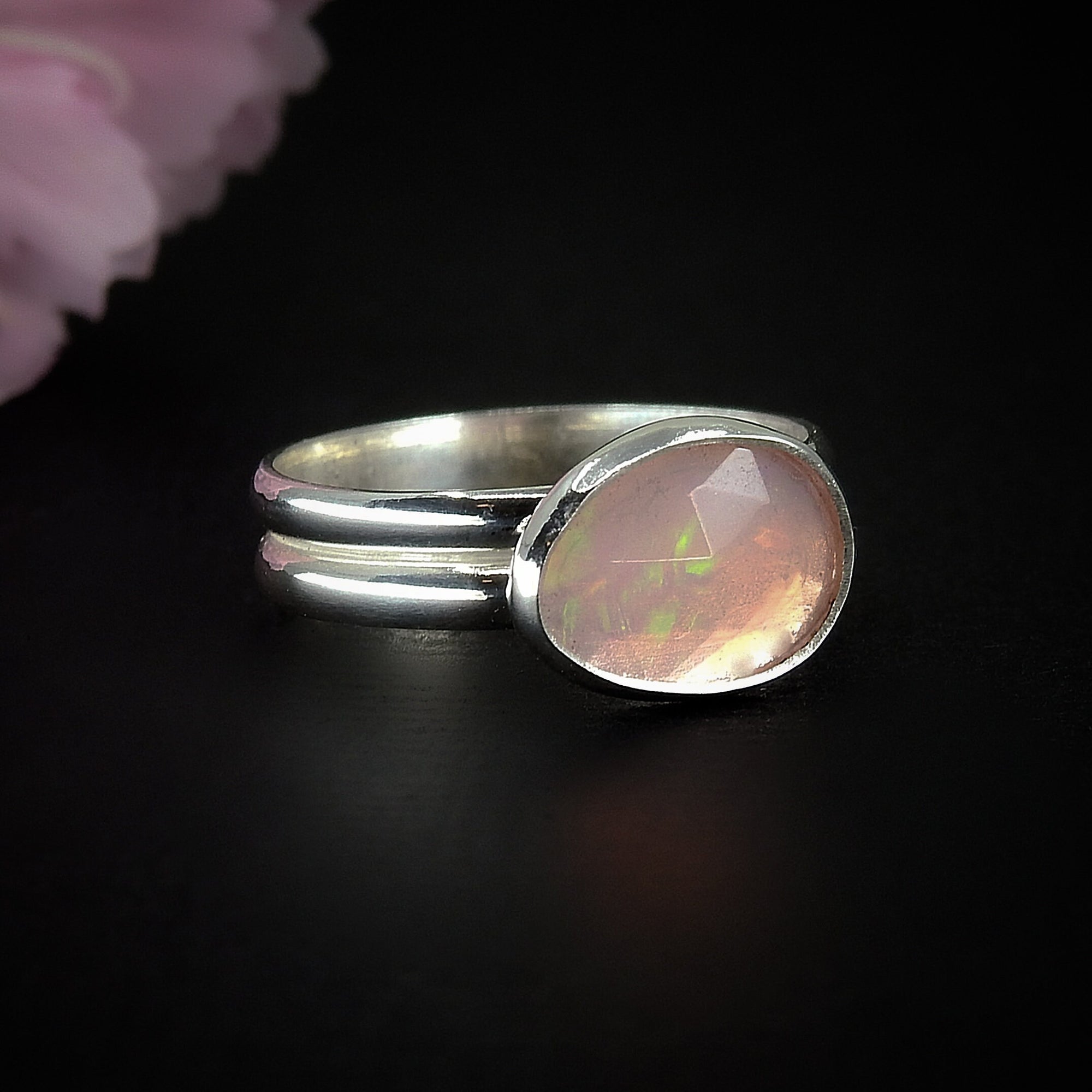 Rose Cut Pink Opal Ring - Size 5 