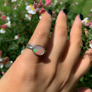 Rose Cut Pink Opal Ring - Size 5 