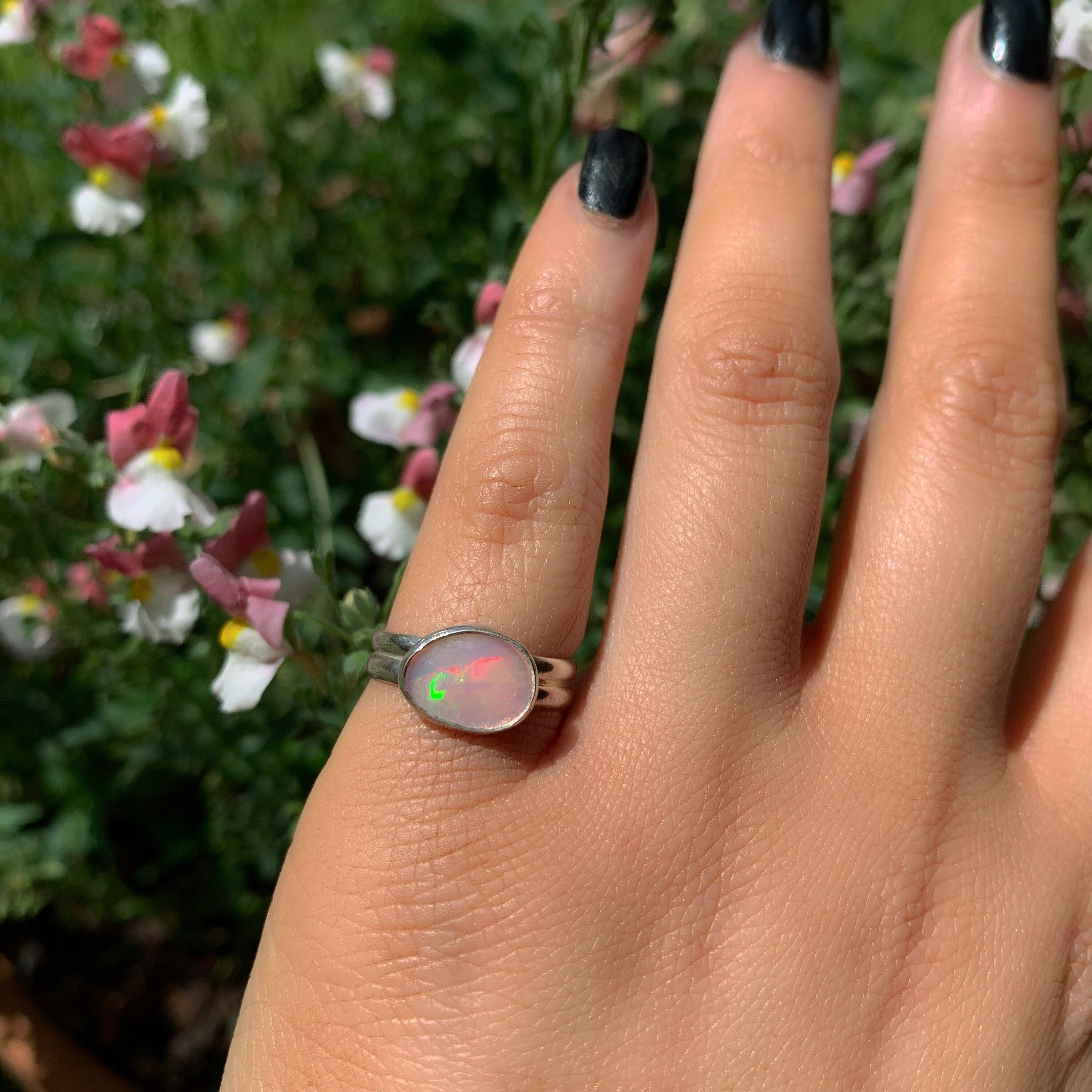 Rose Cut Pink Opal Ring - Size 5 