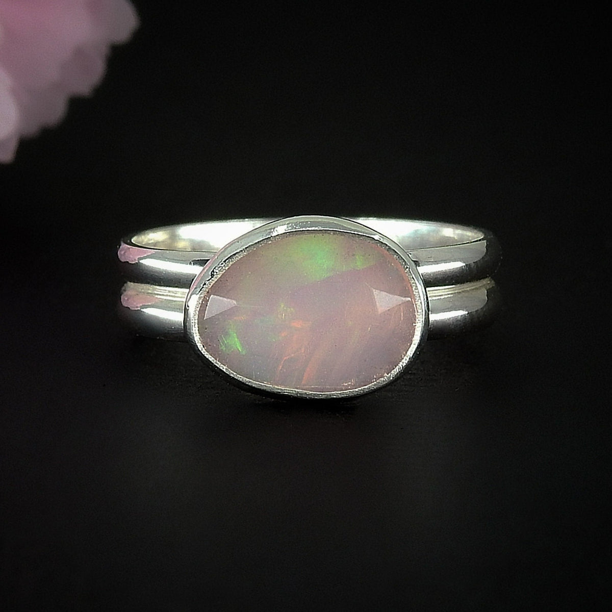 Rose Cut Pink Opal Ring - Size 5 