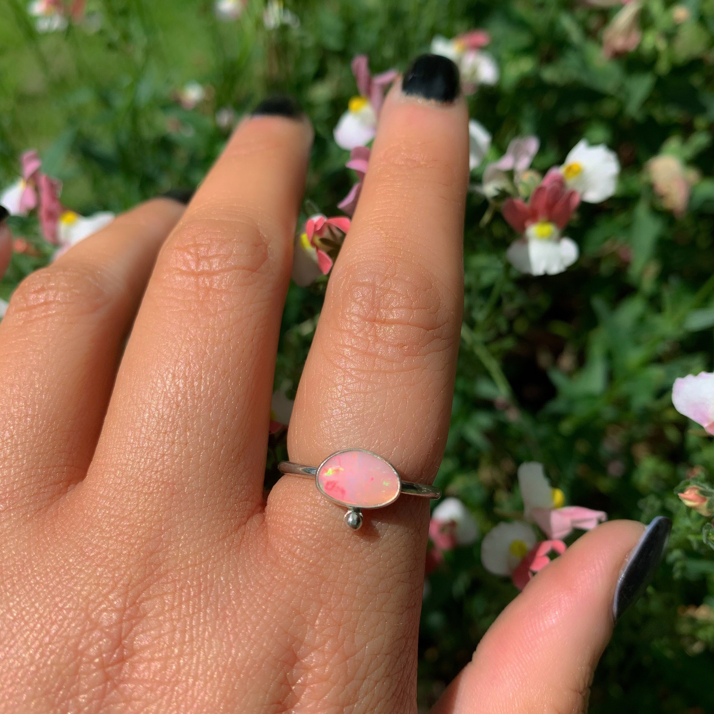 Rose Cut Pink Opal Ring - Size 7 