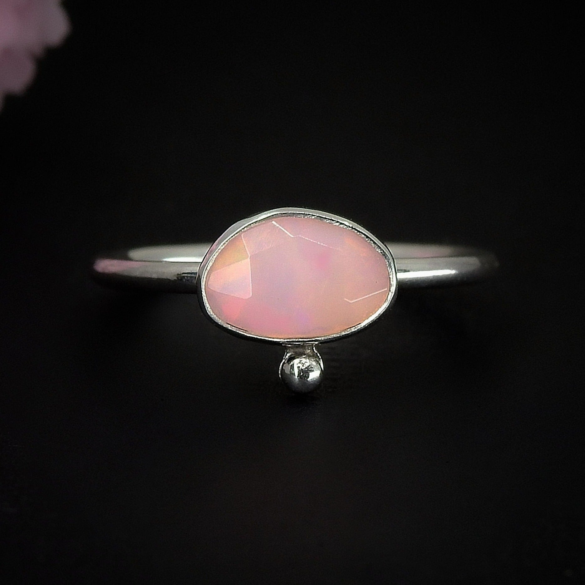 Rose Cut Pink Opal Ring - Size 7 