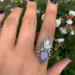 Rose Cut Clear Quartz with Aurora Opal & Angel Aura Quartz Ring - 10 
